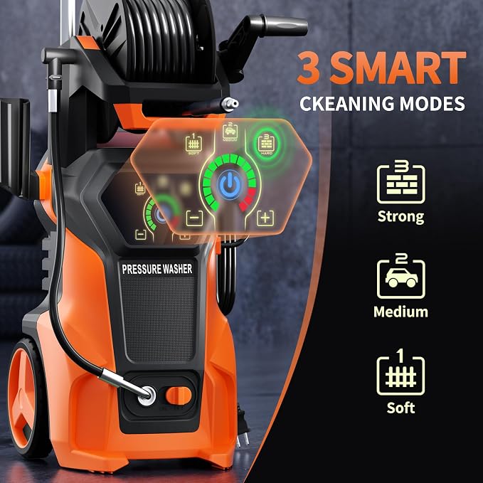 𝟓𝟎𝟎𝟎𝐏𝐒𝐈 𝐏𝐫𝐞𝐬𝐬𝐮𝐫𝐞 𝐖𝐚𝐬𝐡𝐞𝐫 Cleaner, Portable Car Washer with 4 Quick Connect Nozzles, Foam Cannon for Car Driveway Patio Fence (Orange)