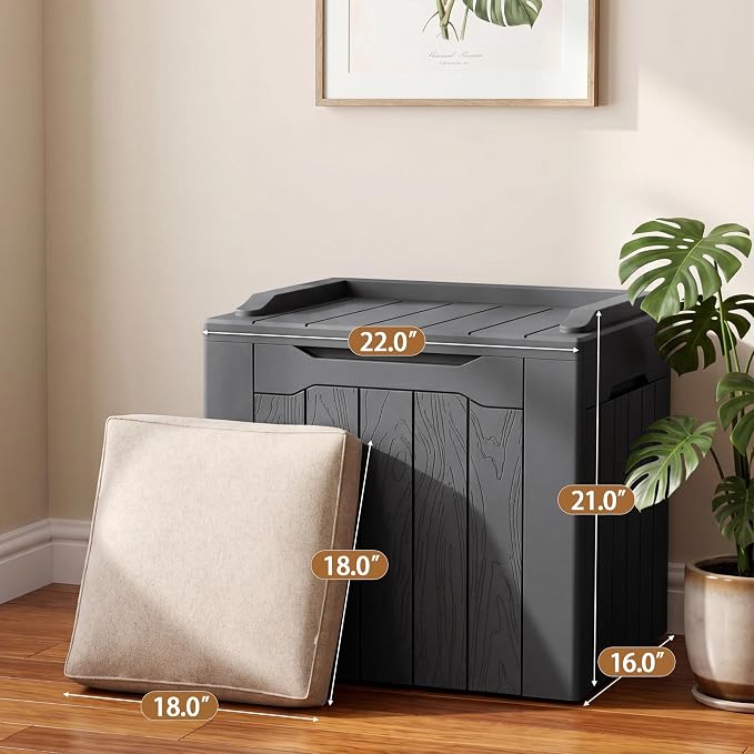 JUMMICO 31 Gallon Resin Deck Box Waterproof Indoor Outdoor Storage Boxes for Patio Furniture Cushions and Garden Tools (Gray)