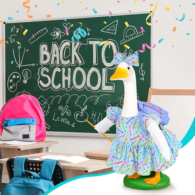 JcHrmers Back to School Goose Outfit Crayon and Pencil Goose Clothes Fits 23" Cement Plastic Geese Statue for School Classroom Outdoor Garden Yard Patio Statue Art Decor