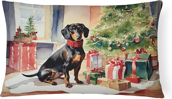 Caroline's Treasures DAC2643PW1216 Dachshund Cozy Christmas Throw Pillow Machine Washable, Indoor Outdoor Decorative Pillow for Couch, Bed or Patio, 12HX16W