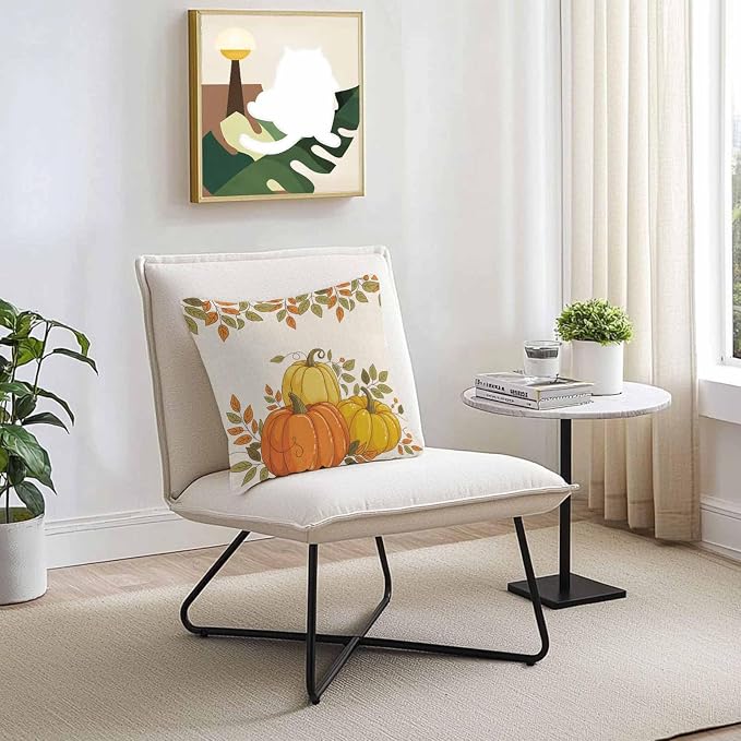 Orange Pumpkins Outdoor Waterproof Pillow Covers, Fall Yellow Leaves Vintage Beige Rustic Decorative Square Throw Pillowcase Sofa Cushion Sham for Patio/Couch/Chair, 20"x20" 2 Pack