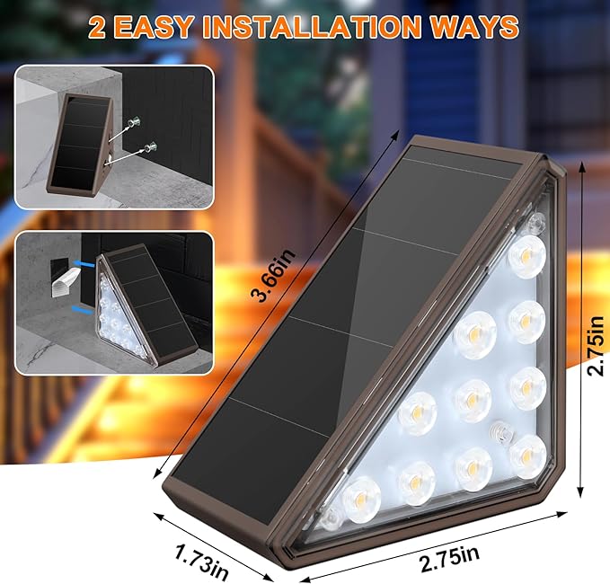 AUDLES 12 Pack Solar Stair Lights Outdoor Stair Lights with Waterproof IP67 LED Solar Light for Outside Light Decor for Deck, Front Step, Front Porch, Patio, Garden and Backyard (Brown)