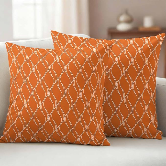 Orange Stripes Outdoor Pillow Covers 26x26 Inch Throw Pillow Covers Set of 2 Waterproof Decorative Pillow Cases Simple Geometric Modern Monochrome Cushion Covers for Patio Furniture Garden Couch Sofa