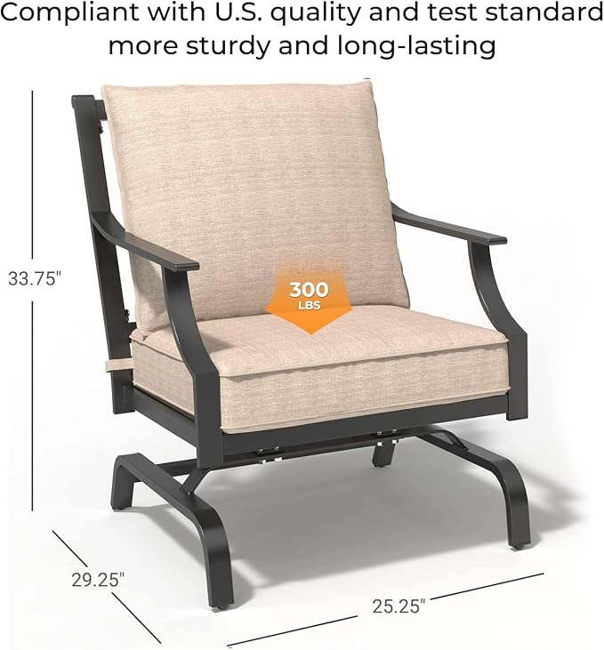 Grand Patio Outdoor Patio Seating, Motion Chair, Stationary Rocker, Padded Cushion Chair Set of 2, Beige