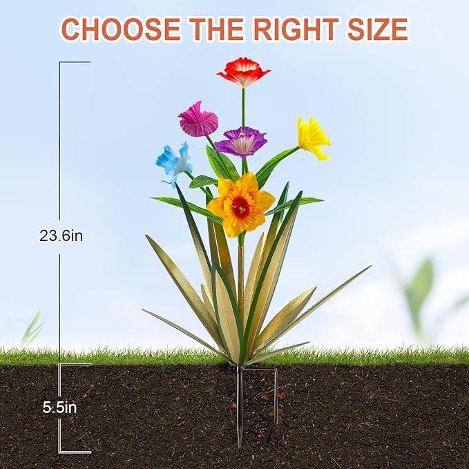 Homight Metal Agave Plant Outdoor Decoration Outdoor Garden Decoration Daffodils Flowers Mexican Yard Art Daffodils Flowers Decorative Garden Gift (2 Big Colorful)