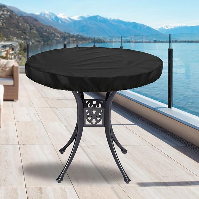 Round Outdoor Table Cover Waterproof Anti-UV Heavy Duty Round Patio Table Covers for Outdoor Furniture, Windproof Outdoor Patio Coffee & Dining Table & Table Top Cover Weatherproof Protector,32"D×4"H