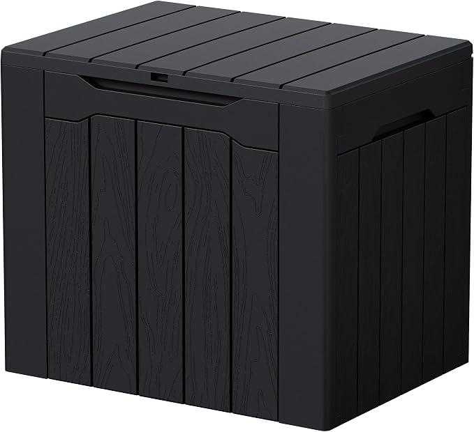 Devoko 29 Gallon Waterproof Outdoor Storage Box Resin Deck Box Lockable and UV Resistant for Patio Furniture, Garden Tools (Black, 29 Gallon)