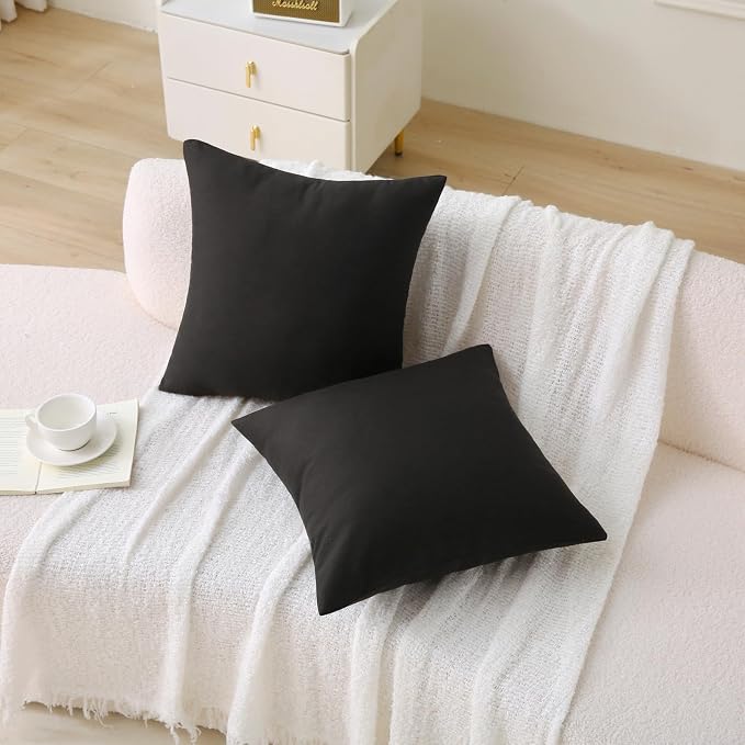 Outdoor Throw Pillows with Inserts, Waterproof Pillows for Outdoor Seating, Square Decorative Garden Cushion for Patio Furniture, Bed, Couch, Sofa(Black, 24" x 24" (Pack of 2))