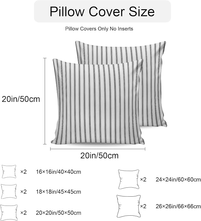 Black Striped Outdoor Pillow Covers 18x18 Inch Throw Pillow Covers Set of 2 Waterproof Decorative Pillow Cases Black White Stripes Farmhouse Cushion Covers for Patio Furniture Garden Couch Sofa