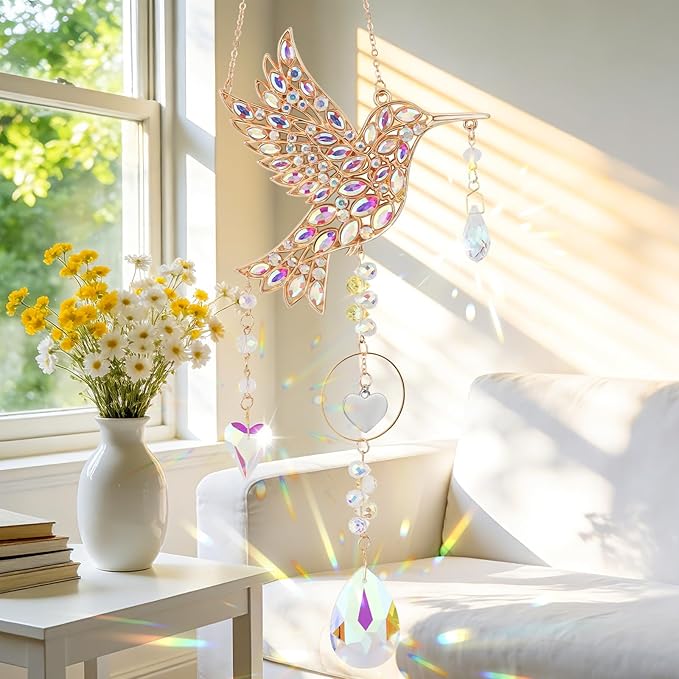 Hummingbird Gifts for Women, Hanging Crystal SunCatcher Indoor Window, Mothers Day Birthday Housewarming Gifts for Mom Grandma Friends Bird Lovers, Hummingbird Sun Catcher Outdoor Garden Home Decor