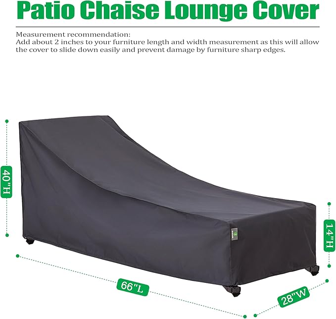 F&J Outdoors Patio Chaise Lounge Cover Waterproof UV Resistant Light Weight Outdoor Lounge Chair Covers, 66" Lx28 Wx40 H, Grey, 2-Pack