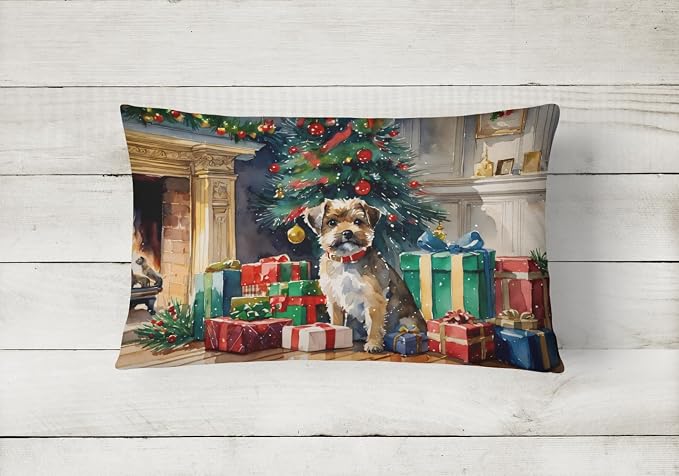 Caroline's Treasures DAC2616PW1216 Border Terrier Cozy Christmas Throw Pillow Machine Washable, Indoor Outdoor Decorative Pillow for Couch, Bed or Patio, 12HX16W