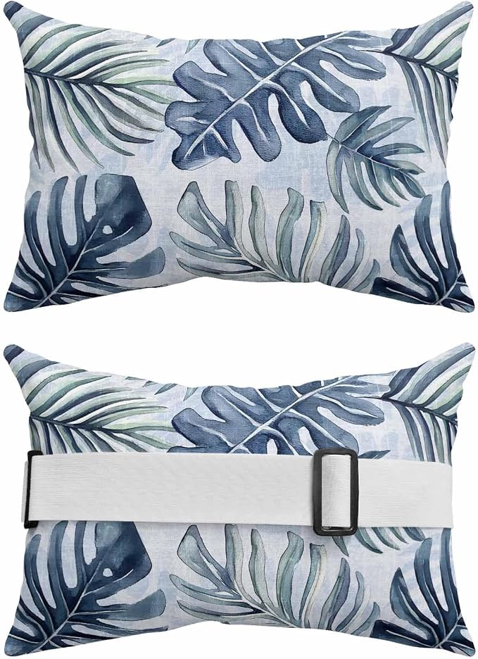 Pack of 2 Outdoor Lumbar Pillow Covers 11x16 Inch, Navy Blue Monstera Deliciosa Waterproof Throw Pillow Covers Set, Summer Botanical Tropical Decorative Cushion Cases for Patio Porch Car