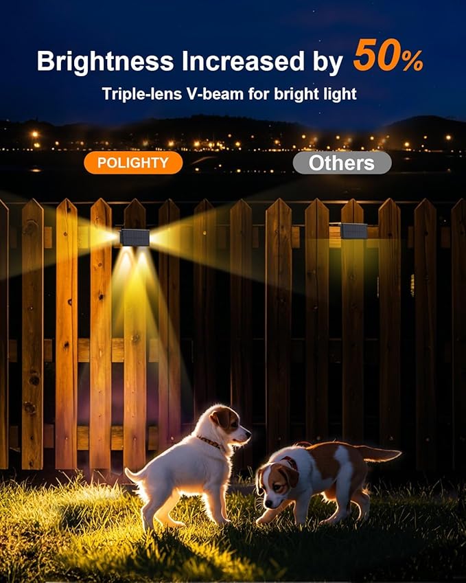 16 Pack 3-Side Solar Fence Lights Outdoor Waterproof with Warm White LED Spot Lens, for Wall, Deck, Patio, Yard, Rail, Garage, Pool, Designed for Enhanced Security, Easy Install
