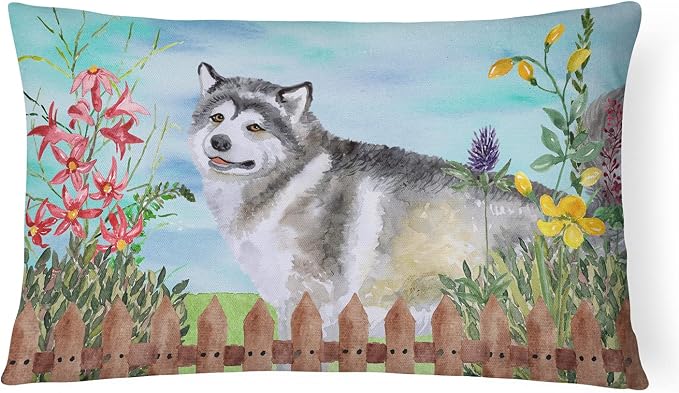 Caroline's Treasures CK1200PW1216 Alaskan Malamute Spring Canvas Fabric Decorative Pillow Machine Washable, Indoor Outdoor Decorative Pillow for Couch, Bed or Patio, 12HX16W