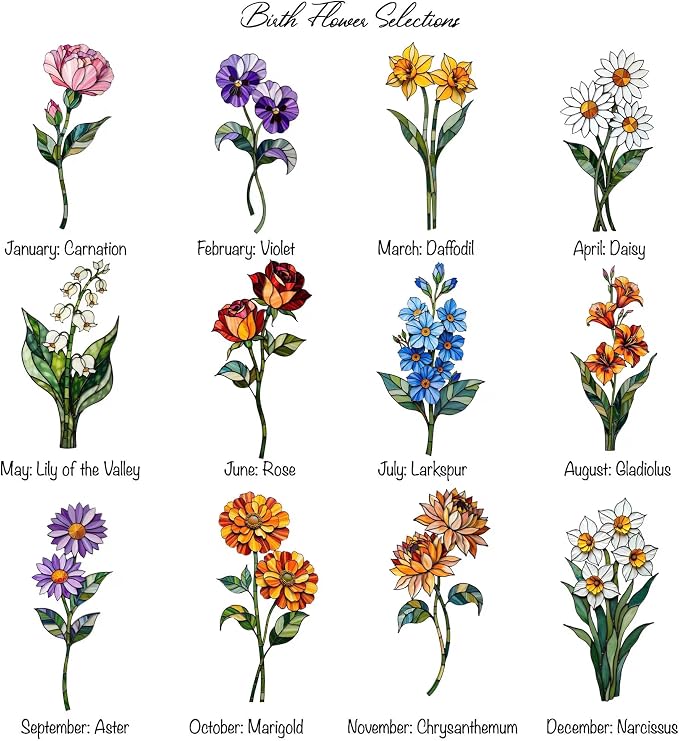 Personalized Mother’s Day Suncatcher Round – Custom Birth Flower Suncatcher for Mom Grandma – Stained Glass Style Personalized Gift with Kids Names for Mom Nana Grandma
