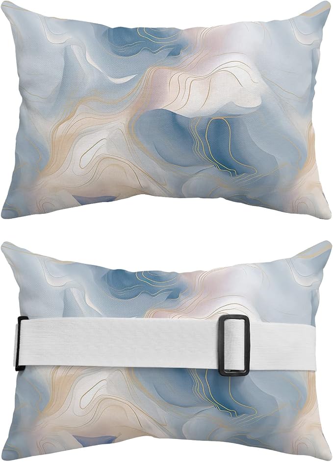 Outdoor Pillows Covers with Inserts Marble with Gold Lines Pink Blue Gradient Texture Waterproof Pillow with Adjustable Strap Throw Pillows for Patio Furniture Recliner Lounge Chair, 11x16 inch, 2PCS