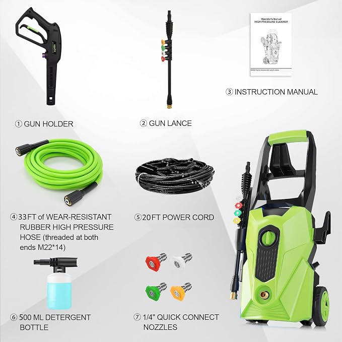 2026 New 5000PSI Electric Pressure Washer, Power Washer with 33FT Resistant Extension Hose and 4 Nozzles, Compatible with Undercarriage washers, Professional Powerwashers for Home/Car(Green)