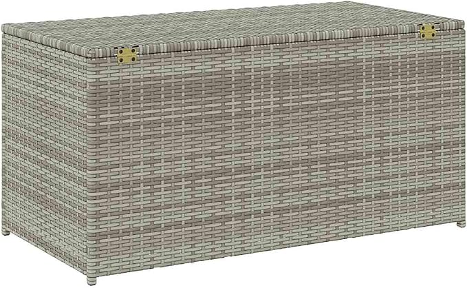 Gecheer Outdoor Poly Rattan Storage Box Durable Weather Resistant Elevated Feet for Garden Furniture Cushions Pillows Grey 100x50x50 cm for Garden Patio Deck