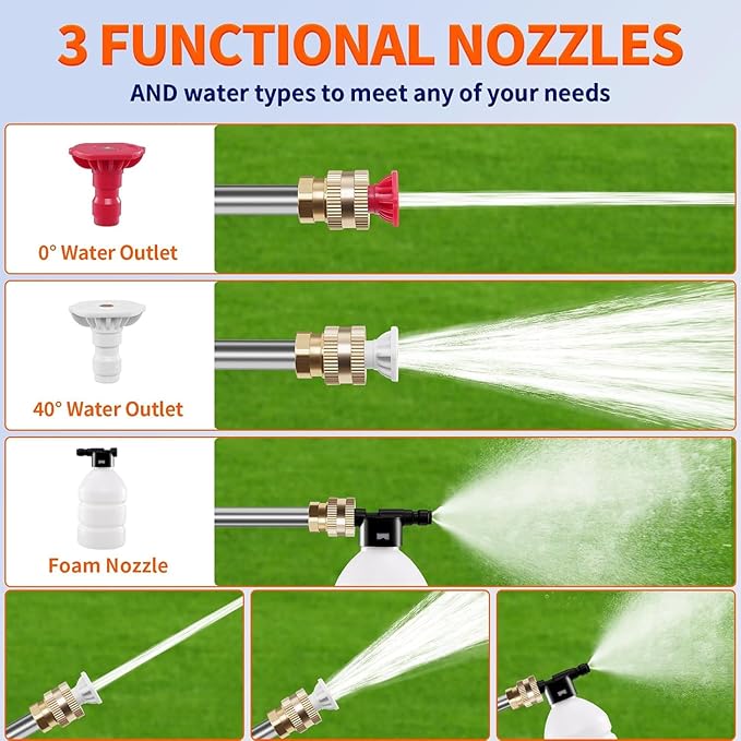Cordless Pressure Washer Guns: 1000 PSI Portable Electric Washer for Vehicle, Driveway & Deck - Ergonomic Handle Design with 30min Runtime & 2 Nozzle Black