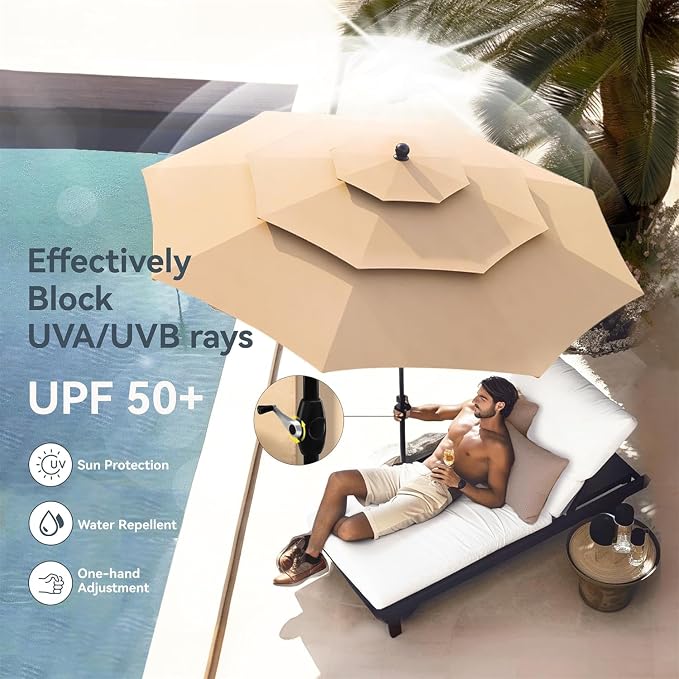 PHI VILLA 5pc Patio Dining Set with Umbrella, Square Table, Rattan Chairs | Outdoor Dining Set for 4, 37" Metal Table & 4 Cushioned Rattan Chairs with Beige Umbrella for Outdoor, Deck, Yard, Porch