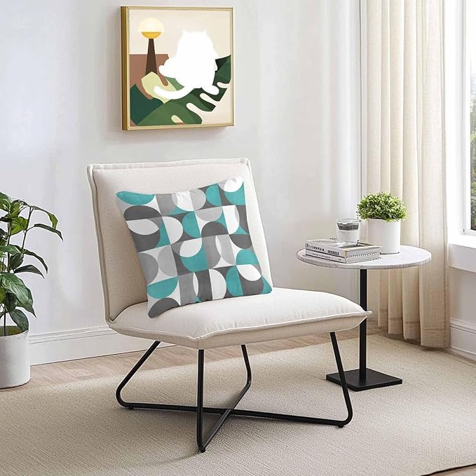 Vandarllin Outdoor Throw Pillows Covers 18x18 inch Set of 2 Waterproof Mid Century Geometric Decorative Zippered Cushion Covers for Patio Furniture, Abstract Modern Teal Lumbar Pillowcases