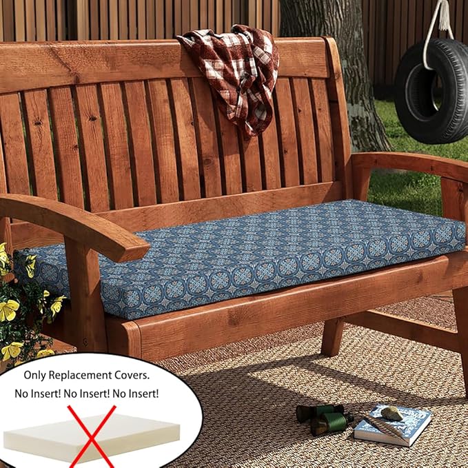 Magpie Fabrics Patio Bench Cushion Cover 42x18x3 Inch, NO Insert! Water&Fade Resistant Outdoor Loveseat Replacement Cover with Zipper (Morgan Medal Blue)