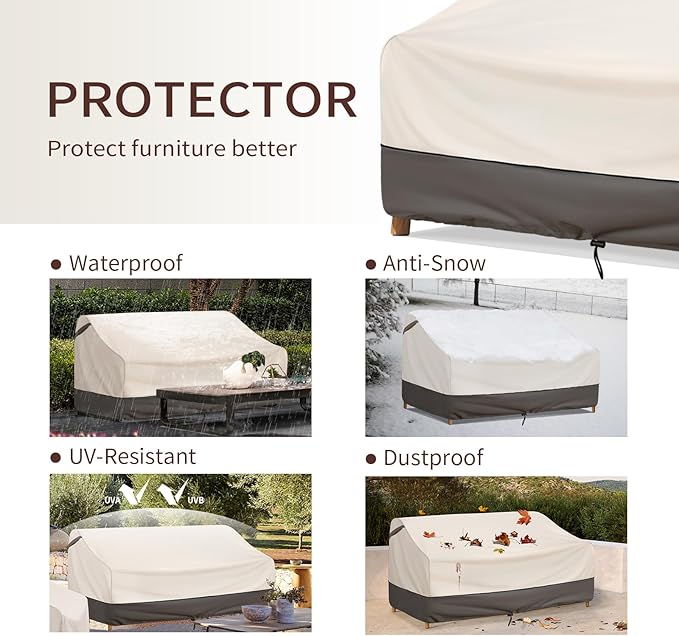 Waterproof Patio Furniture Sofa Cover, 600D Oxford Heavy-Duty Outdoor Protector for 3-Seater Couch, All-Season UV & Wind Resistant with Buckles & Air Vent, 76"W x 32.5"D x 33"H (Beige/Grey)