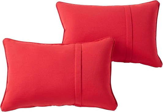 Sunbrella Rectangular Outdoor Throw Pillows 21x14 Set of 2 - Corded Lumbar Patio Accent Pillows with Pleated Design & Removable Zipper Covers – Weather & Fade Resistant Pillows, Canvas Jockey Red