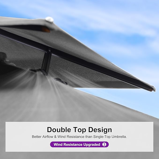 PURPLE LEAF 9' x 12' Cantilever Patio Umbrella Outdoor Umbrella with 280lbs Base Large Rectangular Windproof Offset Umbrella for Pool Deck Garden, Mist Grey