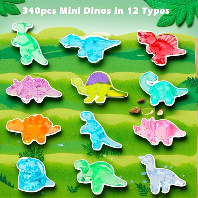 340 Pcs Mini Dinosaur Figures, Mini Resin Animals to Hide, Bulk Plastic Dinosaur Party Favors, Miniature Figurines,Small Classroom Prizes