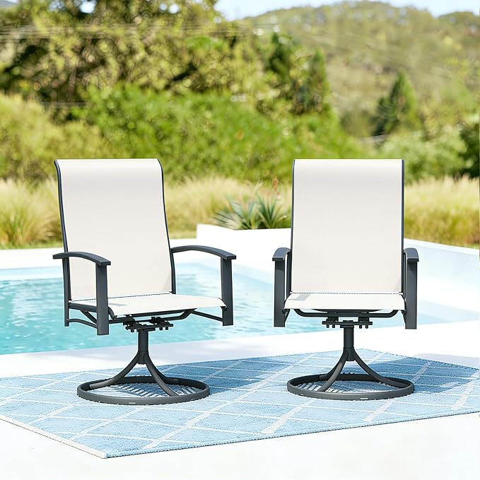 Outdoor Swivel Rocker Dining Chair Set of 2, All Weather Patio Dining Chair with Textilene High Back and Metal Frame, Backyard, Lawn Garden and Deck Porch Patio Furniture Set