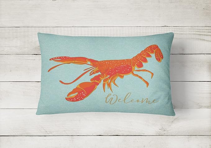 Caroline's Treasures BB8534PW1216 Lobster Welcome Canvas Fabric Decorative Pillow Machine Washable, Indoor Outdoor Decorative Pillow for Couch, Bed or Patio, 12HX16W