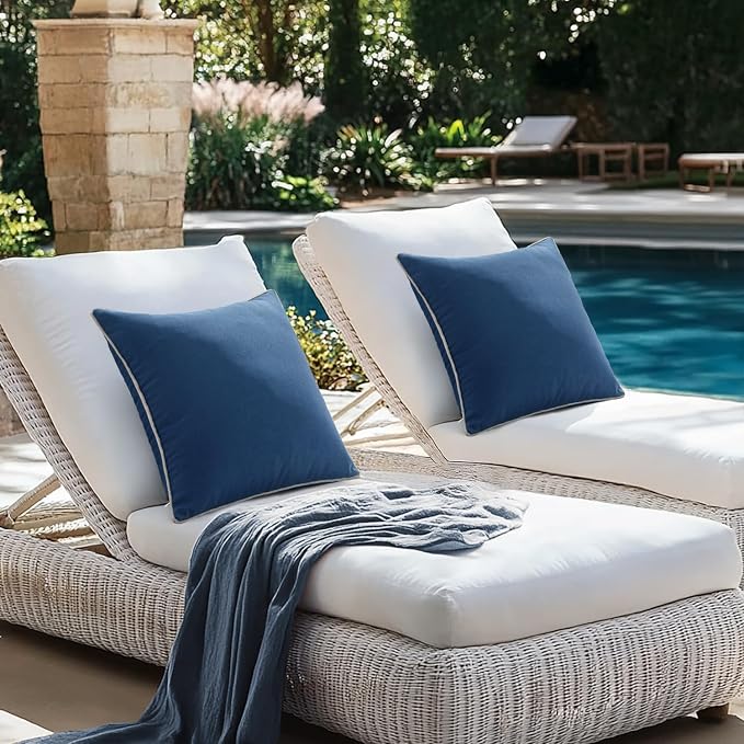 MIULEE Outdoor Waterproof Pillow Covers 20x20 Navy Blue Pack of 2 | Decorative Farmhouse Throw Pillow Covers with Piping,Square Solid Color,Patio Furniture,Summer Couch Tent Sofa Living Room