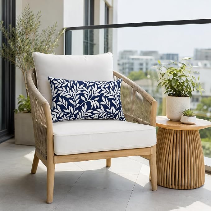 Outdoor Patio Lumbar Pillows Pack of 2, 12"x20" | Fade Resistant Outdoor Waterproof Lumbar Pillow with Inners Decorative Garden Lumbar Cushions for Home Patio Terrace Sofa