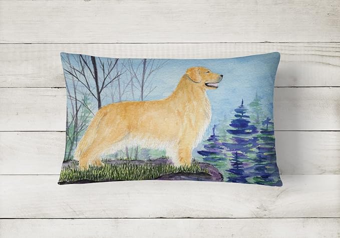 Caroline's Treasures SS8607PW1216 Golden Retriever Canvas Fabric Decorative Pillow Machine Washable, Indoor Outdoor Decorative Pillow for Couch, Bed or Patio, 12HX16W
