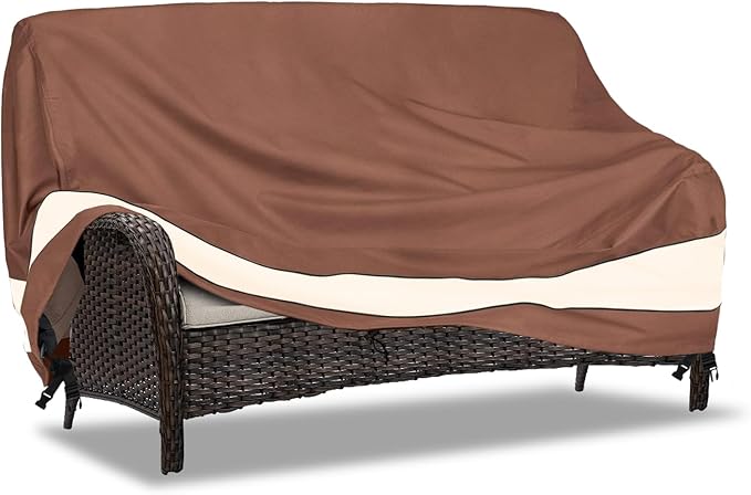 3-Seater Patio Sofa Covers, Outdoor Couch Cover Fits up to 77" W x 32.5" D x 33" H, Heavy Duty Waterproof Patio Furniture Covers,Brown