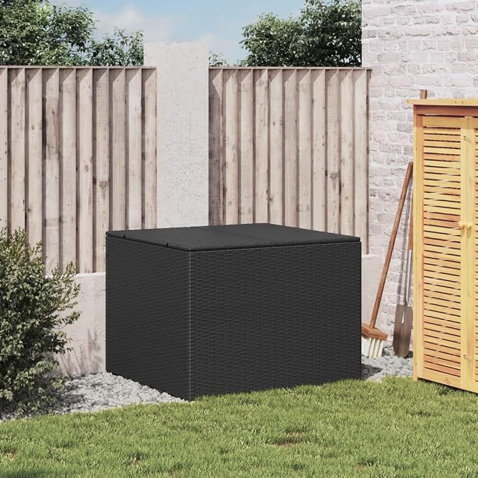 Outdoor Rattan Wicker Garden Storage Box, Patio Deck Storage Box, Patio Storage Container for Indoor, Patio Furniture Cushions, Pool Supplies,Black 76.9 Gal Poly Rattan,-245