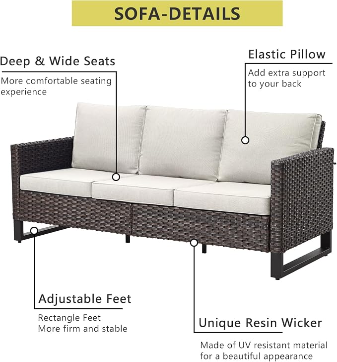 HUMMUH 10 Piece Patio Furniture Set PE Wicker 12-Seater Outdoor Sectional Sofa Set with Patio Swivel Chairs Dinning Table Ottomans for Porch,Garden,Backyard,Deck(Brown/Beige)
