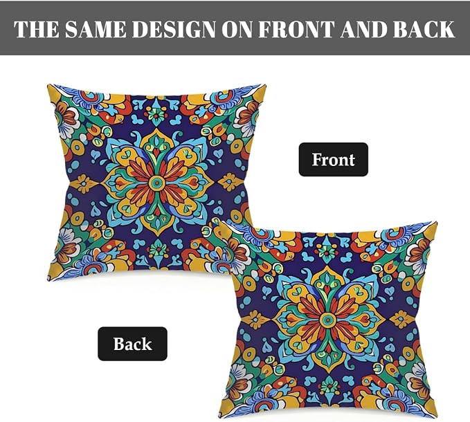 20x20 Inch Outdoor Pillow Covers Set of 2 Waterproof Throw Pillow Covers Decorative Couch Cushion Covers Mexican Style Floral Square Pillowcases Protectors for Patio Garden Sofa