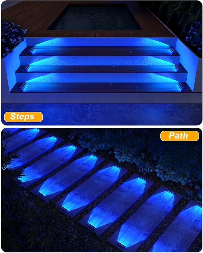 DetarZinLED Blue Solar Lights for Outside,8 Pack Solar Deck Lights Outdoor Waterproof LED,Blue Step Light for Outside,Dock Light Solar Powered Waterproof for Deck,Steps,Dock,Driveway,Stair,Path