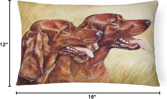 Caroline's Treasures CDCO0225PW1216 Irish Setters Canvas Fabric Decorative Pillow Machine Washable, Indoor Outdoor Decorative Pillow for Couch, Bed or Patio, 12HX16W