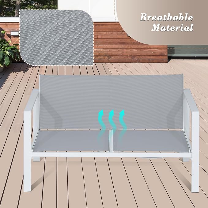 Athena Collection Patio Bistro Set Table and Chairs Set of 4, Outdoor Furniture Set Heavy Duty Conversation Sets Metal Loveseat with Upholstered Seat and Cushions, Black