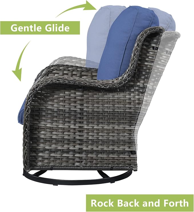 Rilyson Wicker Rocking Chair Swivel Chairs - 2 PC Rocker Patio Chairs Set Rattan Rocking Chair for Outdoor Porch Deck Garden Backyard (Mixed Grey/Blue)