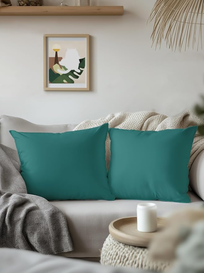 Waterproof Outdoor Pillow Set of 2 Solid Color Decorative Throw Pillows Cover & Insert 16x16 Inch Pillowcase Dark Green Vintage Square Pillows for Couch Sofa Bed Patio Furniture Indoor Outdoor