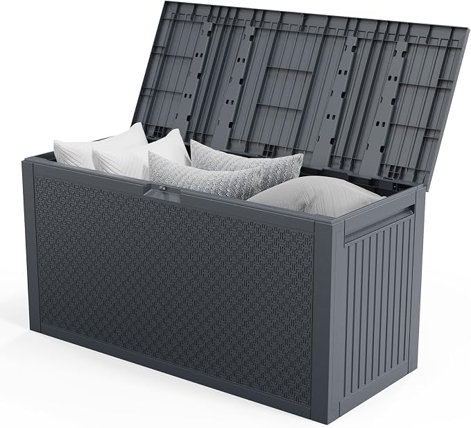Gray 90 Gal Outdoor Storage Deck Box, Patio Container for Garden Tools, Seat Chest for Backyard Deck Balcony, Patio Storage Chest Deck Box for Cushions, Garden Tool Organizer 45.6"L x 19.5"W x 23.23"H