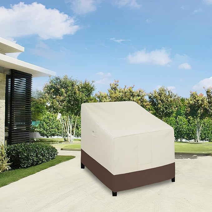 Easy-Going Outdoor Chair Cover Waterproof, Heavy Duty Patio Chair Cover, Windproof Outdoor Furniture Cover with Air Vent (1 Pack-35Wx38Dx31H inch, Beige/Dark Brown)