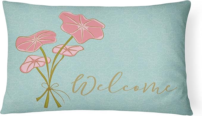 Caroline's Treasures BB8554PW1216 Bunch of Flowers Welcome Canvas Fabric Decorative Pillow Machine Washable, Indoor Outdoor Decorative Pillow for Couch, Bed or Patio, 12HX16W