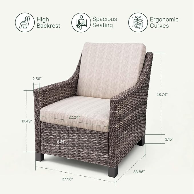 Wicker Patio Conversation Set, Outdoor Patio Chair Set with Deep Seating, Wide Armrests & Thick Cushions, All-Weather Outdoor Furniture Set for Patio, Porch, Deck & Backyard