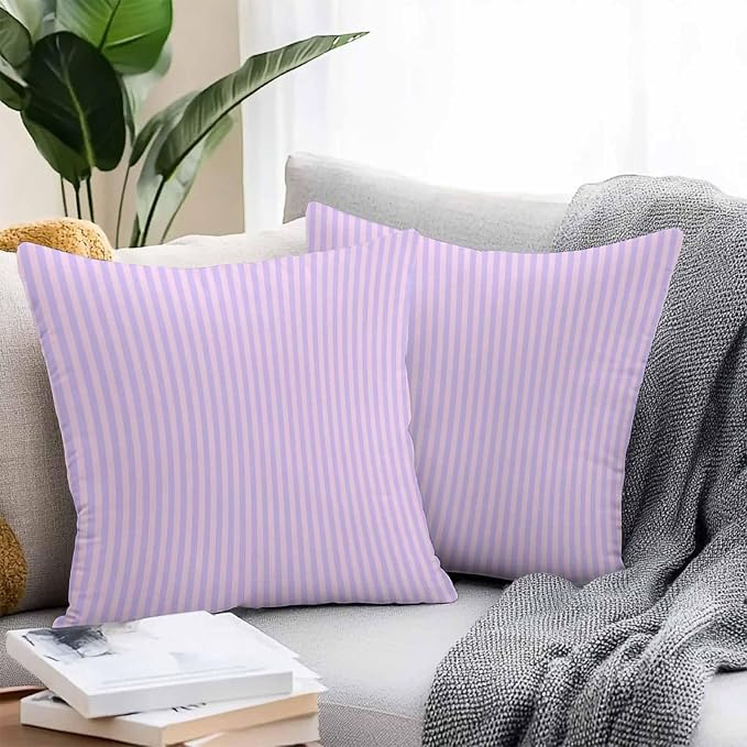Throw Pillow Covers 26x26 Inch Set of 2, Purple Waterproof Outdoor Cushion Covers, Geometric Vertical Striped Solid Rainbow Decorative Pillowcases for Couch, Sofa, Bed, Garden, Patio